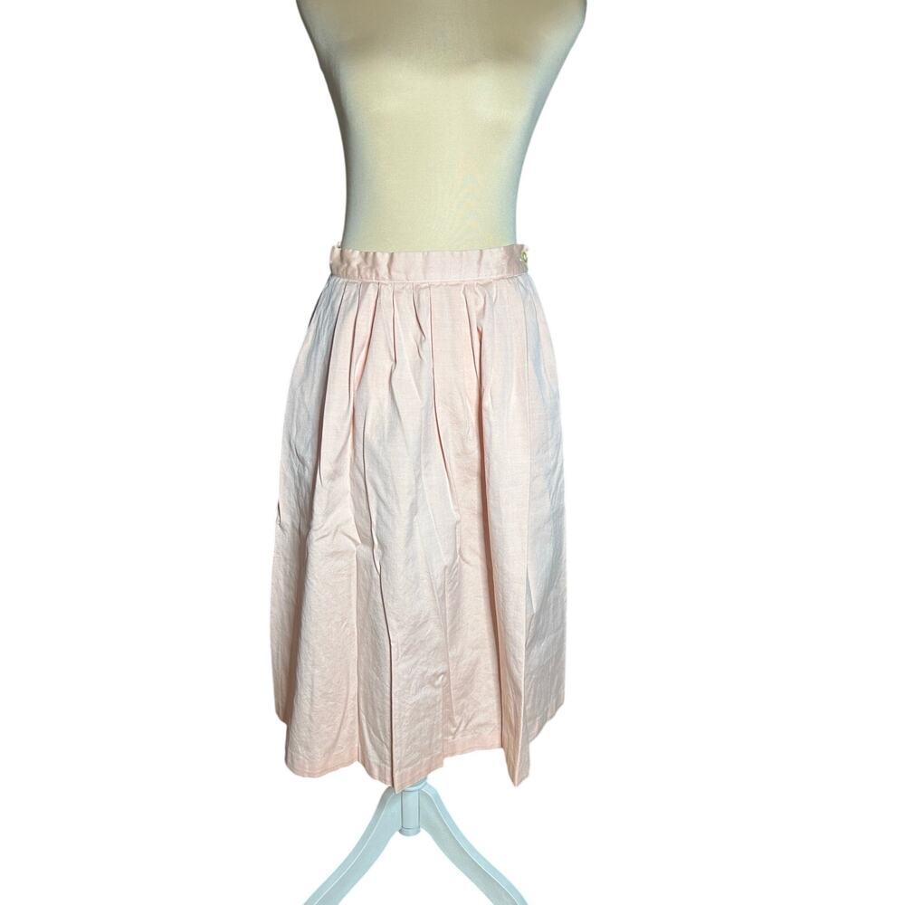 Vtg Lady Norman Pink Cotton Pleated Midi Skirt Pockets High Waist Preppy Retro